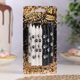 Цена за 4 шт. Свеча для торта «Лапки», 12 шт., 8 см, черные и белые