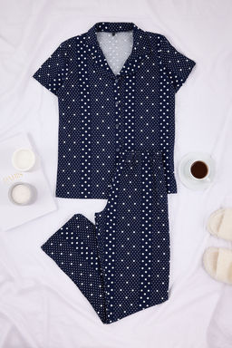Lacivert Pamuklu Likral? Puantiyeli Orme Pijama Tak?m? THMSS26PT00022 - Trendyolmilla фото 13