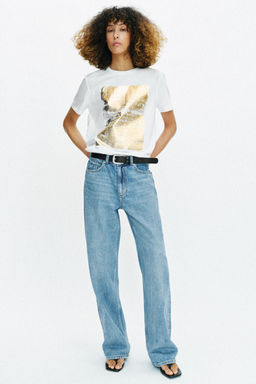CAMISETA METALIZADA MANGA CORTA / Blanco