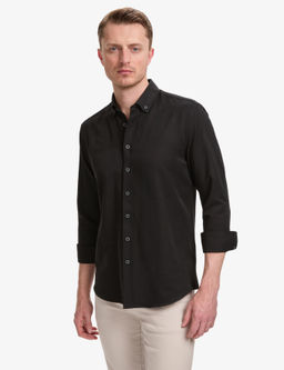 Siyah Oxford Slim Fit Kolay _t_lenebilir G_mlek
