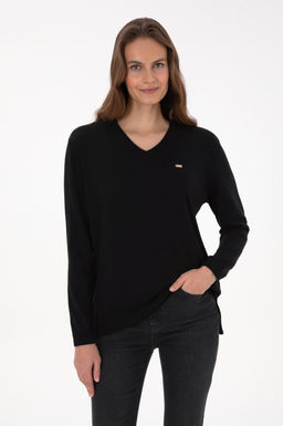 Kad_n Siyah V Yaka Basic Kazak