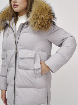 Куртка Бренд Visdeer ПРЕМИУМ КЛАССА зимняя с мехом ЕНОТА, светло-серого цвета  фото 9