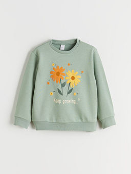 Bisiklet Yaka Bask?l? K?z ?ocuk Kal?n Sweatshirt