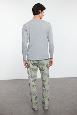 TRENDYOL MAN Gri Regular Fit Kaplan Desenli Couple/Cift Orme Pijama Tak?m? TMNAW25PT00051 - Trendyolmilla фото 6