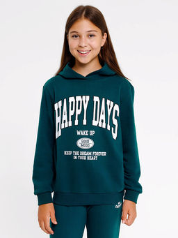 Комплект для девочек (худи, брюки) в зеленом оттенке с печатью - Mark formelle фото 2