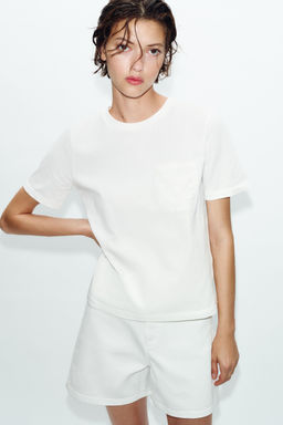 CAMISETA BOLSILLO BORDADO / Blanco - Zara фото 2