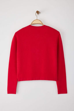 K?rm?z? Duz Dugme Detayl? Crop Premium/Ozel Iplik Triko H?rka TWOAW26HI00094 - Trendyolmilla фото 6