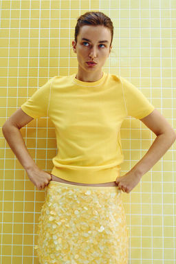 SHORT SLEEVE KNIT TOP WITH PIPING - Zara фото 2
