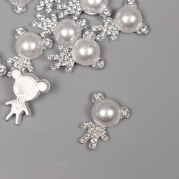 Декор для творчества пластик «Мишка со стразами», серебро, набор 10 шт., 2.5×2×1 см