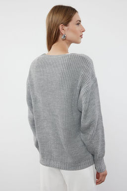 Gri Basic V Yaka Triko H?rka TWOAW24HI00383