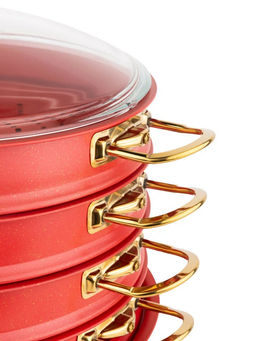 Мантоварка с крышкой стеклянной 30х10 см (6,4 л) с АПП, цвет: красный/золотой, арт. 4000-RD/GD-30. - D.L.K. фото 2