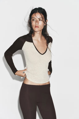 CONTRAST POLO COLLAR T-SHIRT - Zara фото 2