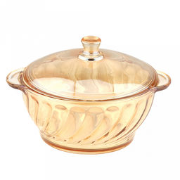 Кастрюля стеклянная "Вираж" 0,9мл, д15,8см, h7,6см, основание д11,2см, общая h12,5см, стеклянная крышка, 2 ручки, янтарный перламутровый, в коробке (Китай)