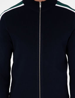 Lacivert Slim Fit Y_n Kar___ml_ Fermuarl_ Triko H_rka