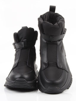 04-WG037-3M BLACK Ботинки зимние женские (натуральная кожа, курточная ткань, 100% шерсть)