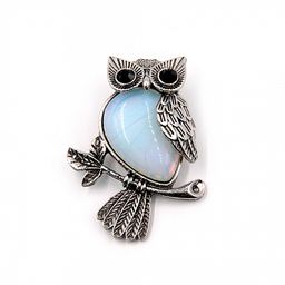 Брошь Сова с Лунным камнем оберег на любовь 3,5х4,5см