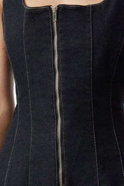 Trendyolmilla Siyah Dikis Detayl? Fermuarl? Kare Yaka Denim Bluz TWOAW25BZ00005  фото 3