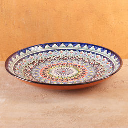 Ляган узбекский Риштанская керамика «Узоры», для плова, d=32 см, синий