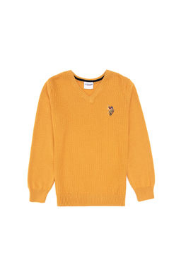 Erkek _ocuk Hardal Basic V Yaka Kazak Sepette S_rpriz _ndirim