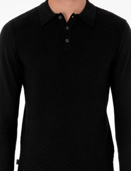 Siyah Slim Fit D__meli Polo Yaka Triko Kazak - Pierre cardin фото 6