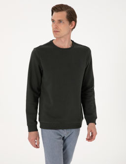 Koyu Ye_il 3 _plik Regular Fit Bisiklet Yaka Basic Sweatshirt