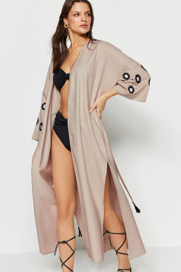 Bej Kusakl? Dokuma Nak?sl? Maxi Plaj Kimono&Kaftan TBESS21KM0175 - Trendyolmilla фото 2