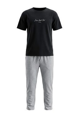 Siyah- Gri Regular Fit Slogan Bask_l_ _rme Pijama Tak_m_ TMNAW27PT00015