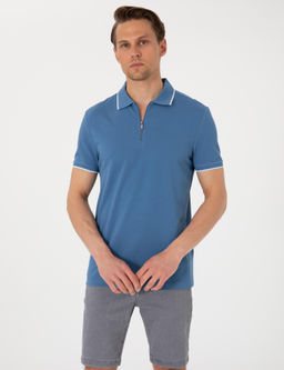 Koyu Mavi Slim Fit Polo Yaka Ti__rt