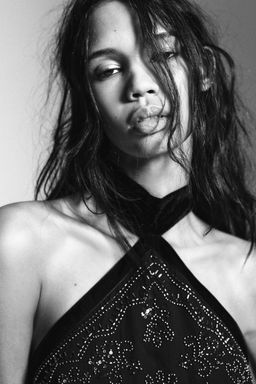 COMBINED HALTER NECK BEADED GEORGETTE TOP - Zara фото 3