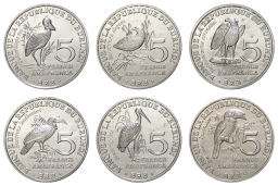 Набор из 6 монет 5 франков 2014 года Бурунди Птицы