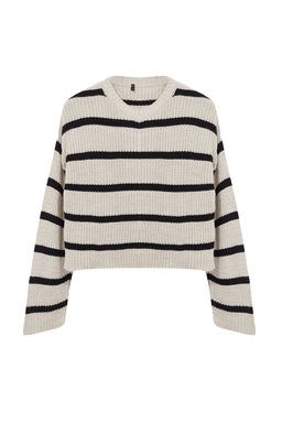 Krem Crop Genis Kal?p Basic Cizgili Triko Kazak TWOAW23KZ00390