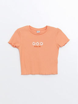 Bisiklet Yaka ?i?ekli K?sa Kollu K?z ?ocuk Ti??rt