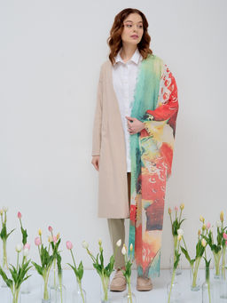 Палантин с бахромой. Рисунок нанесен вручную