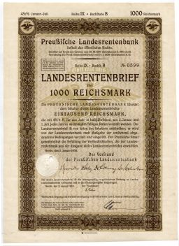 Облигация 4,5% 1000 рейхсмарок 1935 года Германия