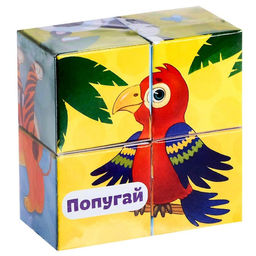 Кубики картонные «Зверята», 4 шт.