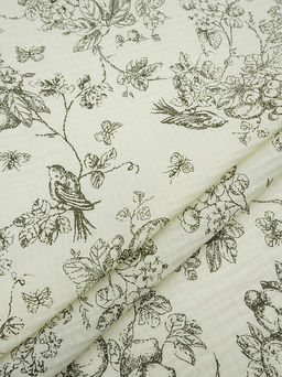 Муслин двухслойный с эф.жатости Садовая трель цв.кремовый/черный, ш.1.4м, хлопок-100%, 115гр/м.кв - Купава фото 7