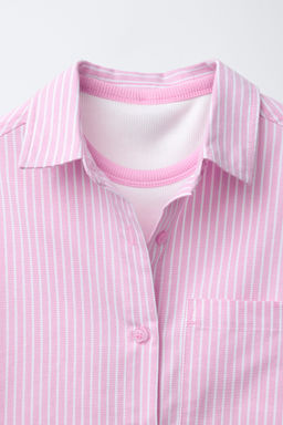 PACK CAMISA RAYAS CON CAMISETA RIB CUELLO CONTRASTE / Rosa - Zara фото 5