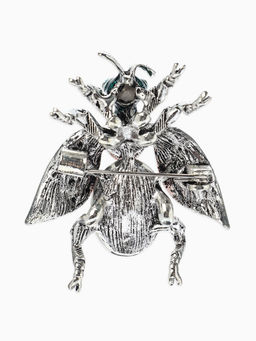 Брошь «Муха", резные крылья, цвет зелёно-розовый в черёном серебре