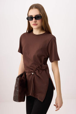 Kahverengi Regular/Normal Kal_p K_sa Kollu %100 Pamuk B_zg_ Detayl_ _rme Bluz TWOSS26BZ00009