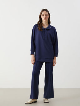 Dik Yaka D?z Oversize Kad?n Sweatshirt Tunik