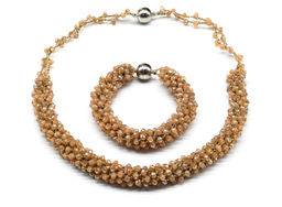 Колье и браслет из циркона Жгут 1,3см цв.сепия, 50см, 21см