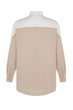 TRENDYOLMILLA Ekru Renk Bloklu Boyfriend Genis Kal?p Dokuma Gomlek TWOSS23GO00393  фото 14