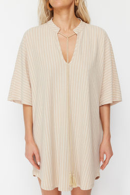 Bej Orme Puskul Plaj Mini Elbise TBESS23EL00080