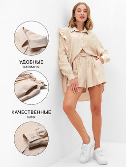 Костюм женский (блузка, шорты) MINAKU: Casual Collection, бежевый, размер 46