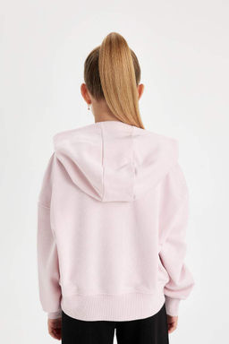 Толстовка широкого кроя с капюшоном и вышивкой для девочек - Defacto фото 5