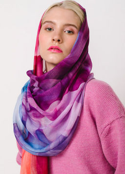 Большой, мягкий, тонкий и очень нежный двусторонний палантин с рисунком в стиле арт-деко