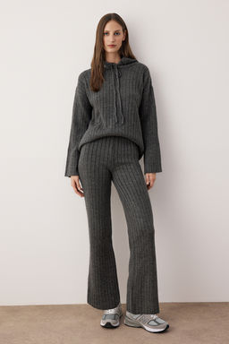 Antrasit Yumusak Dokulu Kapusonlu H?rka-Pantolon Triko Alt - Ust Tak?m TWOAW26AU00048