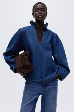 Blusa denim con cuello de volantes - H&m фото 2