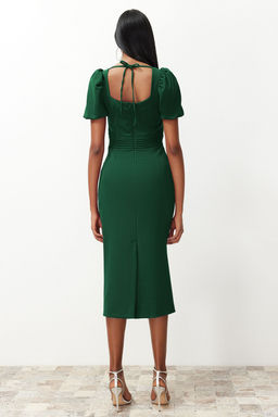 Zumrut Yesili Bel Detayl? Vucuda Oturan Dokuma Elbise TPRSS24EL00158