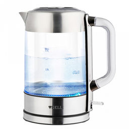 Чайник электрический "Kelli" 1,7л, термостойкое боросиликатное стекло, внутренняя подсветка, автоматическое отключение, поворачивающийся корпус на 360, закрытый нагревательный элемент, защита от перегрева, мощность: 220-240 В, 50-60 Гц, 2400 Вт, сер